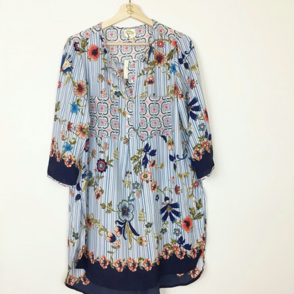 Boho stripped floral tunic